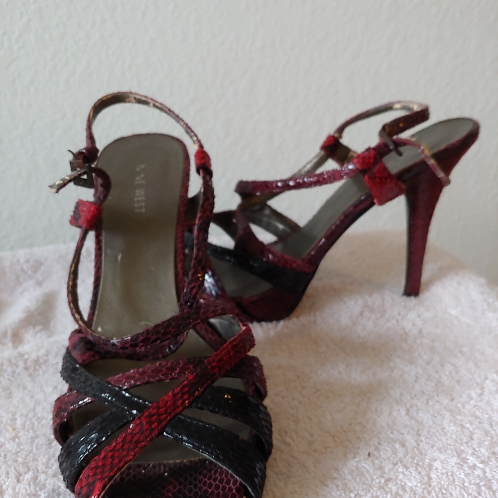 Nine West Red and Black Strappy Heels